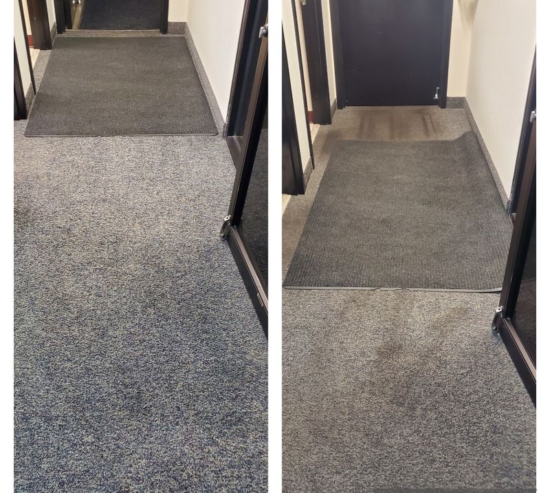 Hallway carpet and entry mat, before and after