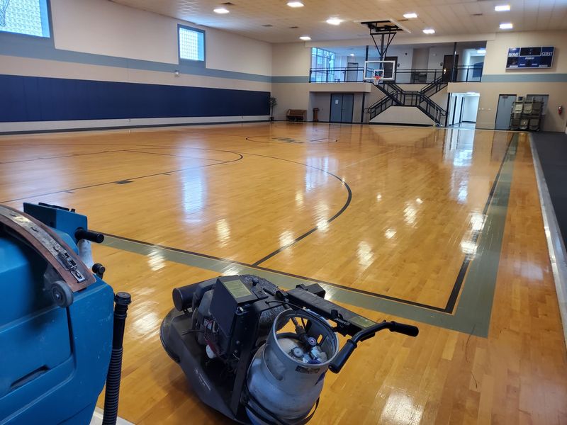 Church gym wood floor with a high-gloss finish