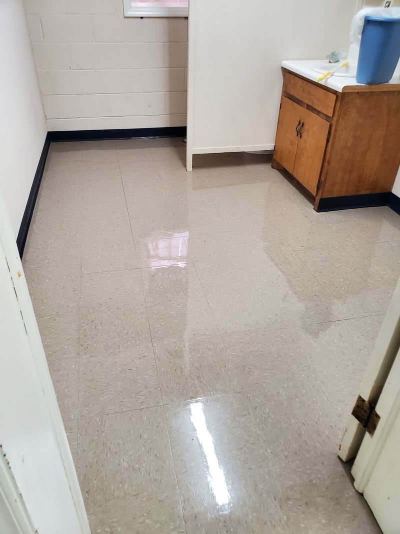 Church room tile floor with a fresh glossy finish
