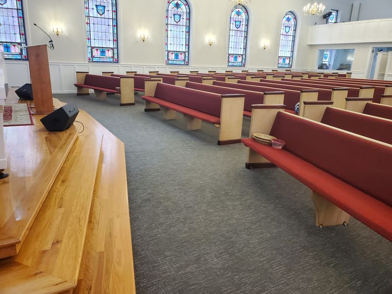 Church sanctuary pews and carpet, cleaned
