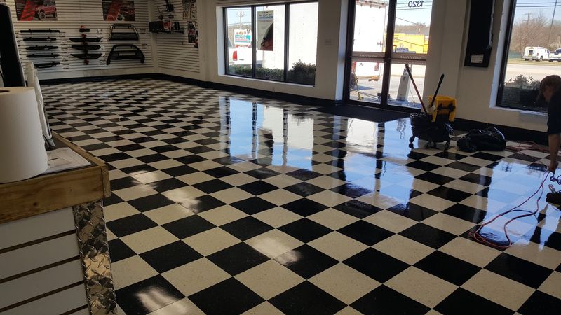 Checkered tile floor with a high-gloss shine