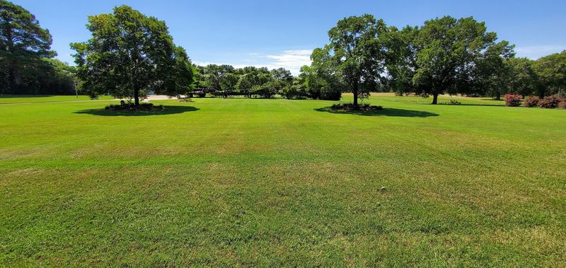 Wide commercial lawn, freshly mowed