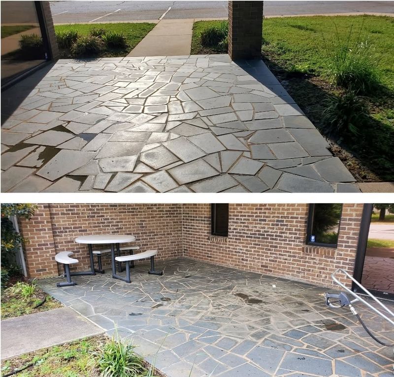 Flagstone patio, before and after