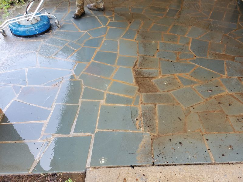 Flagstone patio with a rotary surface cleaner