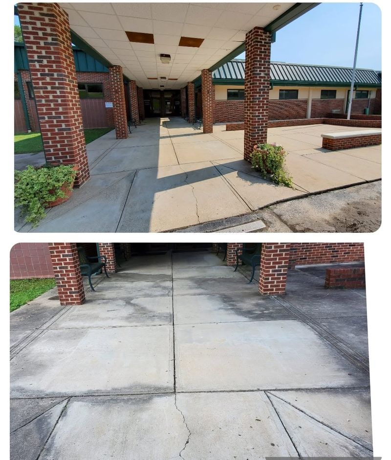 School sidewalk and entry walkway before and after concrete cleaning